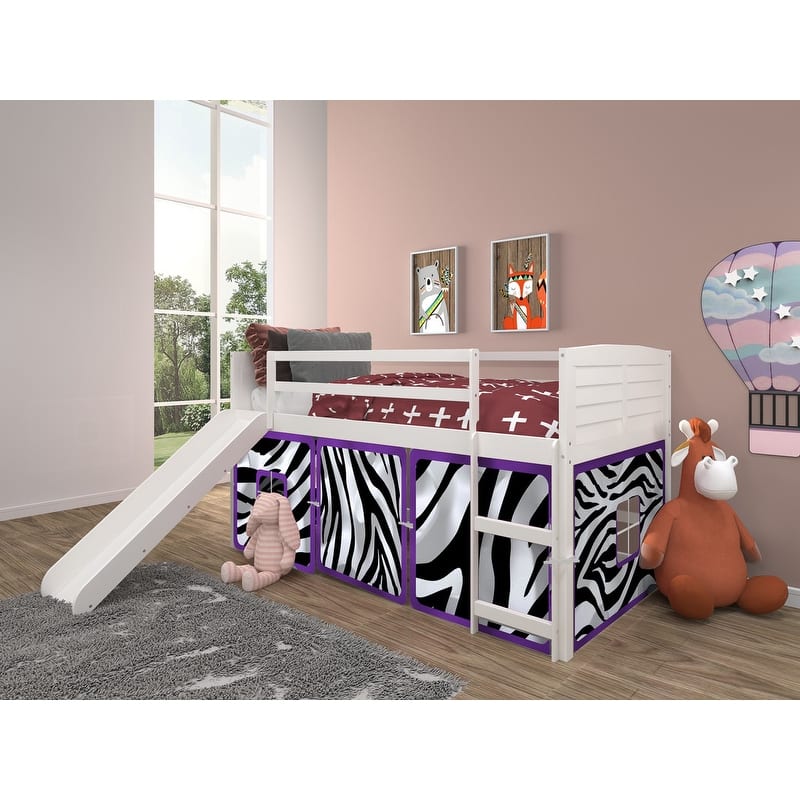 Twin Louver Low Loft with Slide in White