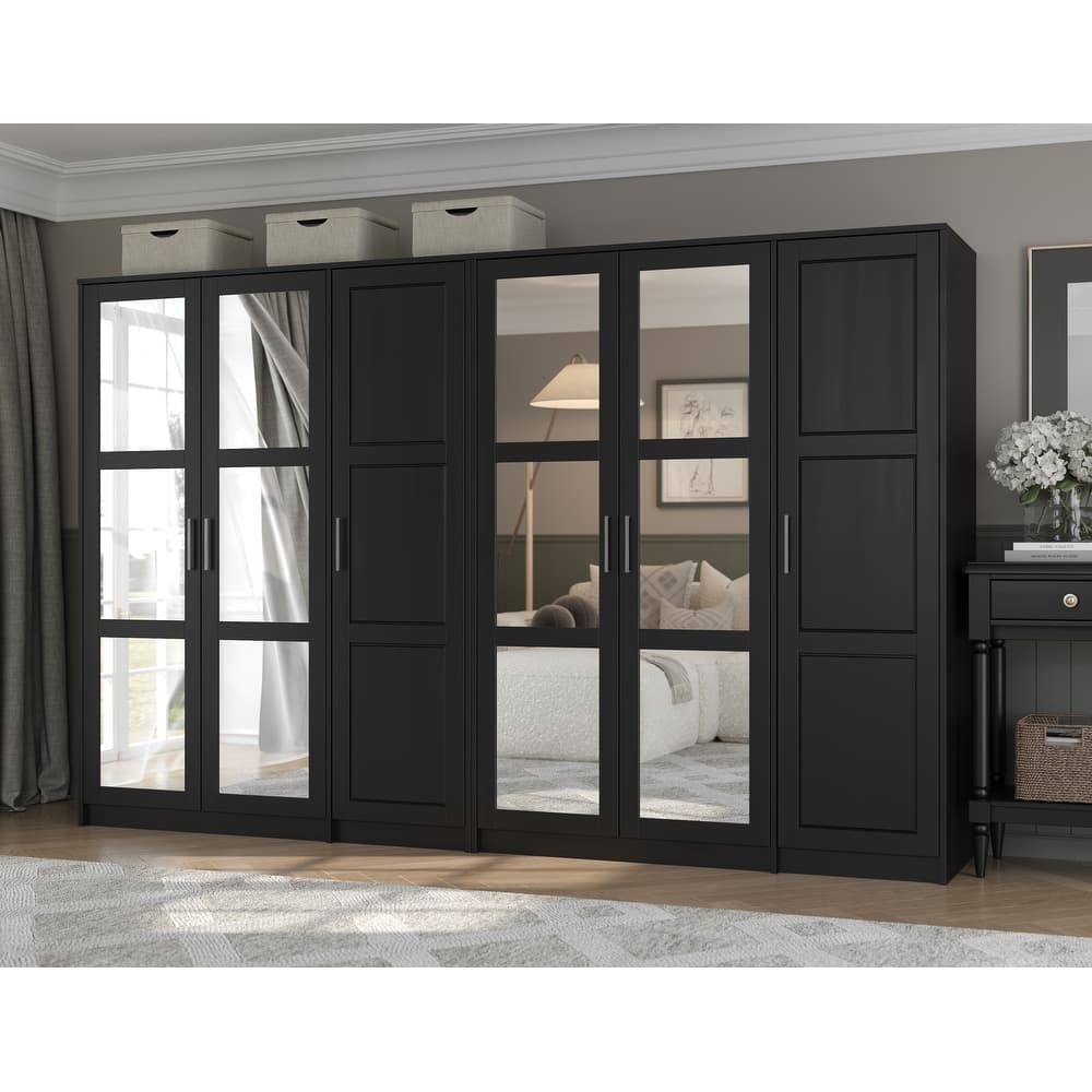 Palace Imports 100% Solid Wood Urban 6-Door Wardrobe with Solid and Mirrored Doors