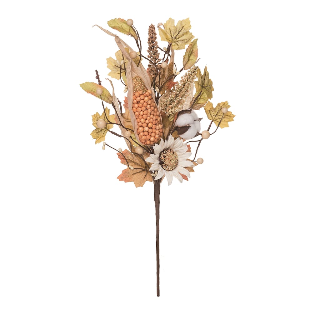 Transpac Metal 18 in. Yellow Harvest Rustic Sunflower and Cotton Spray