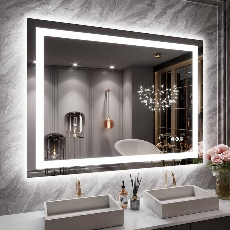 40x30 Inch Frameless LED Bathroom Mirror,Smart Mirror - White