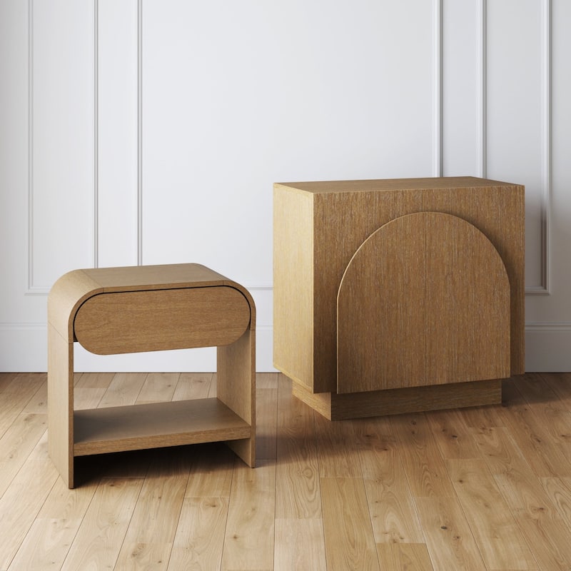 Iris Mid-Century Modern Nightstand with Drawer, Wooden Bedside Table for Bedroom or Living Room with Rounded Silhouette