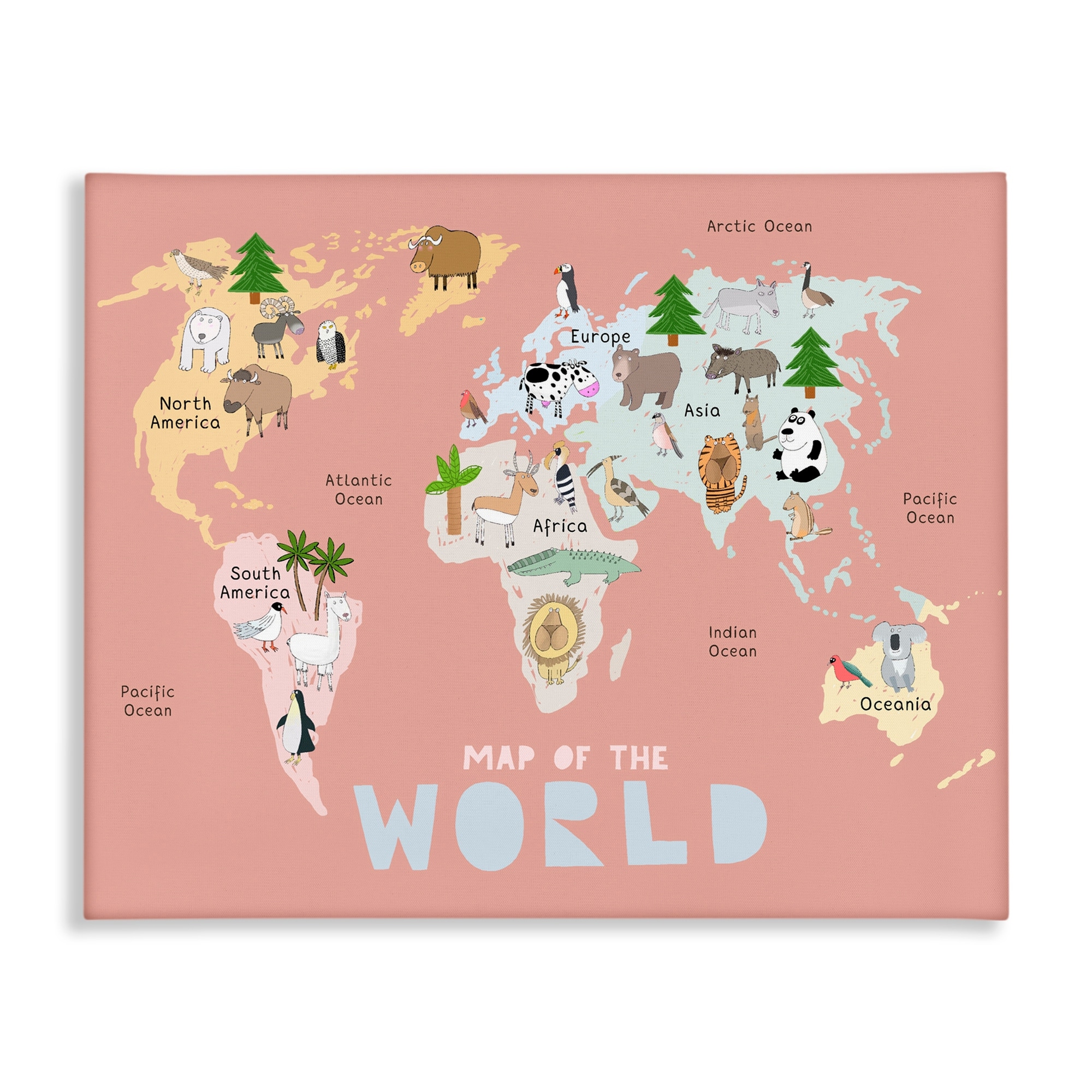 Stupell Kid's Map Of World Pink Canvas Wall Art Design By Carla Daly