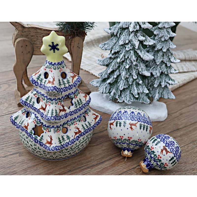 Blue Rose Polish Pottery 198 Vena Christmas Tree Luminary
