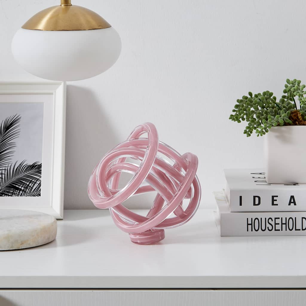 Abstract Knotted Rope Sculpture - 6.25" - Pink and Clear