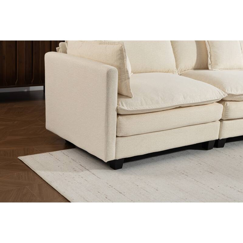 Anmytek 3-Seat 114.17" Modern Sectional Sleeper Sofa with Ottoman, Waist Pillows & Chaise Lounge