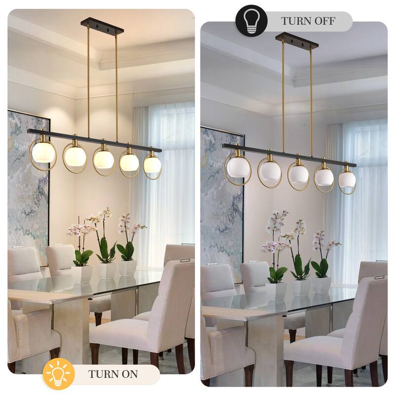 Modern 5-Light Linear Chandelier with Glass Shape