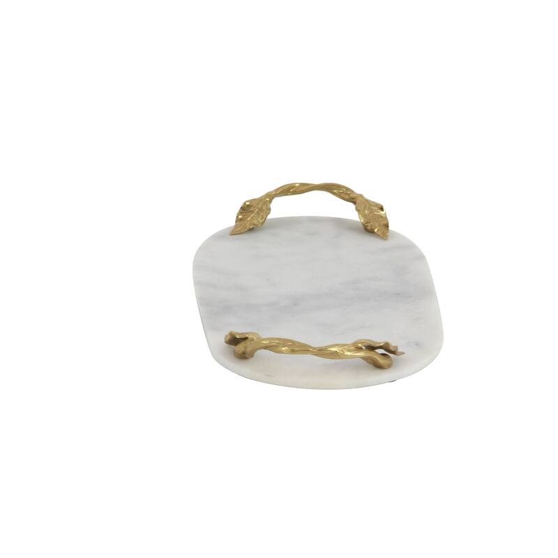 White Marble Oval or Rectangular Tray with Gold Twisted Leaf Handles