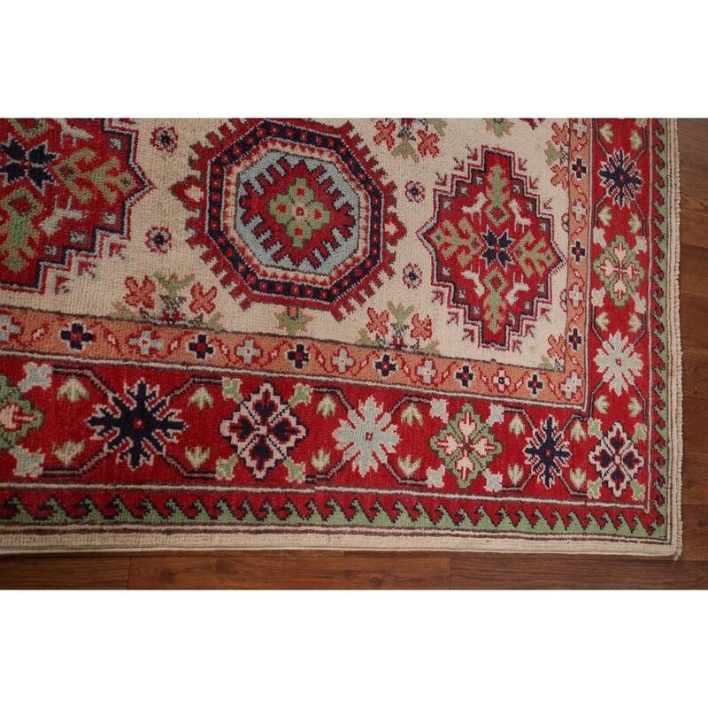 Beige / Ivory Kazak Oriental Area Rug Hand-Knotted Wool Carpet - 4'11" x 6'6"