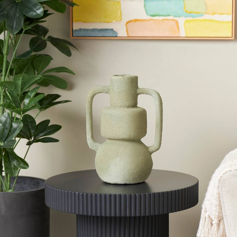 Light Gray Paper Mache Abstract Textured Vase with Squared Handles - Light Gray - 10"W, 14"H