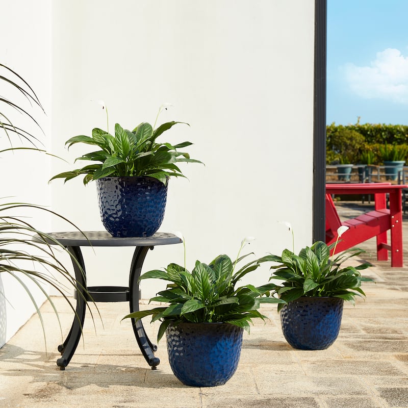 Glitzhome Honeycomb Textured Blue Green Faux Ceramic Pot Plastic Planter(Set of 2 / Set of 3)