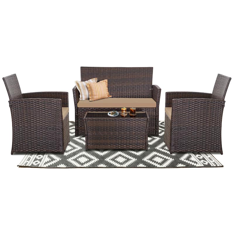 4 PCS Wicker Sectional Seating Sofa Set for Outside Balcony