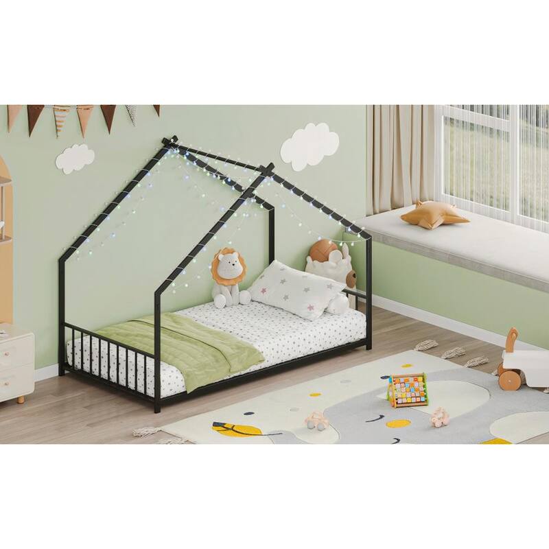 Twin size children's bed frame with LED light strips