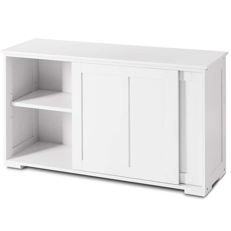 Kitchen Sideboard Buffet Wooden Storage Cabinet with Sliding Doors - Cream White