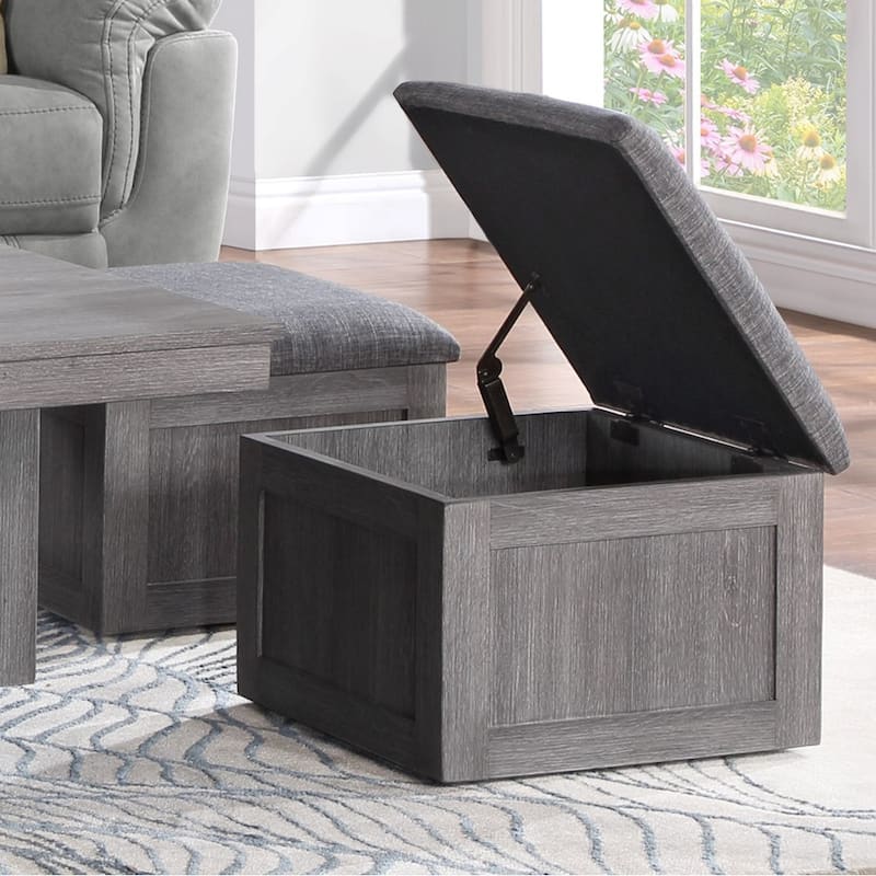 Wood Coffee Table Set with Storage Stools