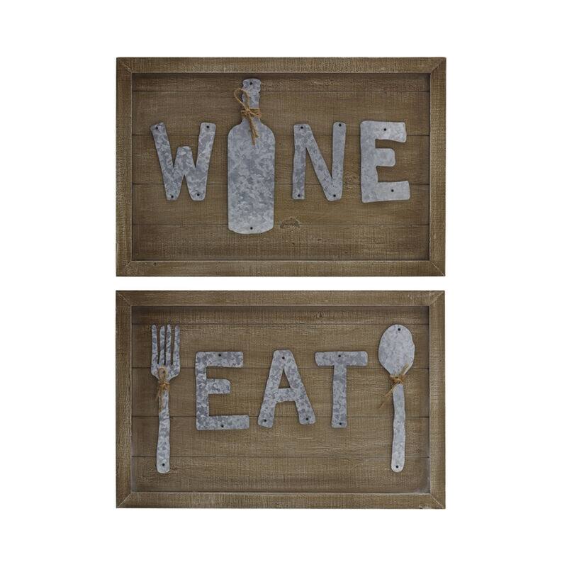 Elements 2-Piece Eat and Wine Wood Wall Plaque Set