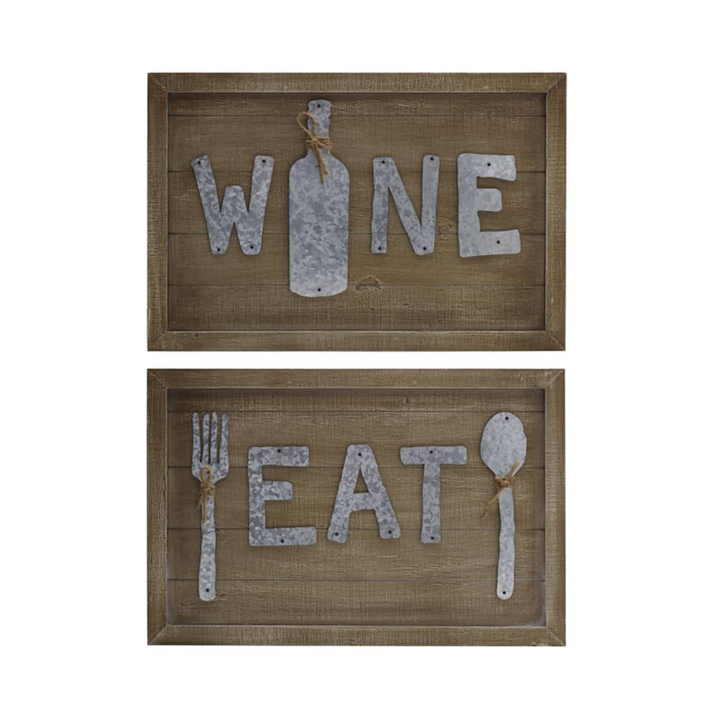Elements 2-Piece Eat and Wine Wood Wall Plaque Set