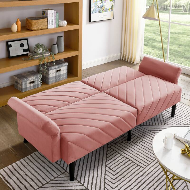 78'' Modern Tufted Velvet Upholstered Convertible Folding Sofa Bed with Adjustable Armrests