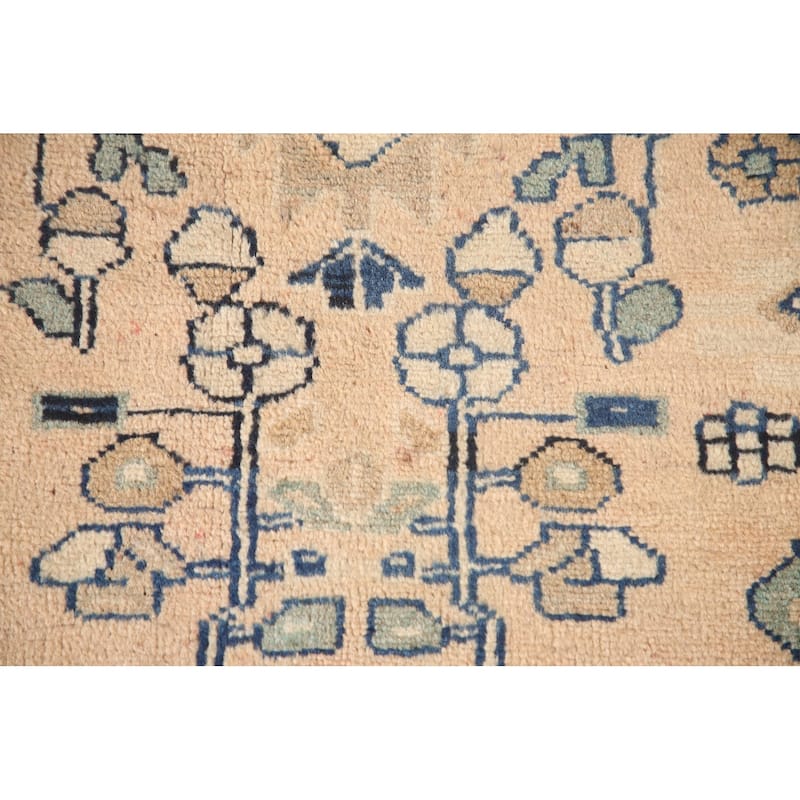 Hand Knotted Oriental 100% Wool Carpet Traditional Floral Peach Hamedan Runner Rug - 9' 7'' X 3' 1''