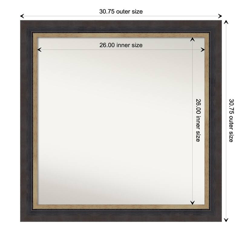 Hammered Charcoal Tan Non-Beveled Wood Framed Wall Mirror - Hammered Charcoal Tan - Glass Size 26x26