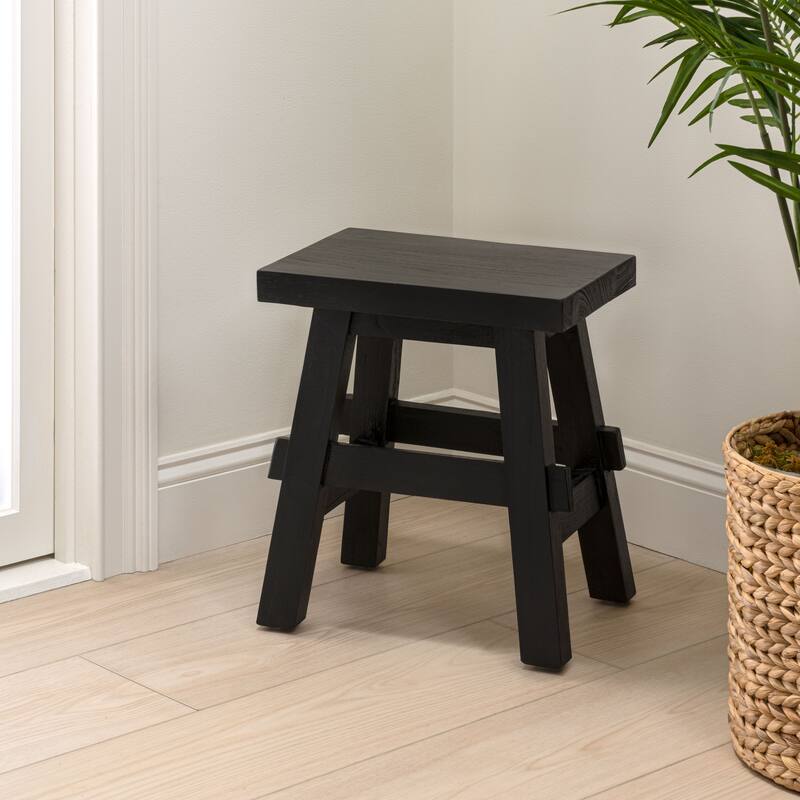 JONATHAN Y Revine Rustic Farmhouse Solid Mindi Wood Handcrafted Accent Stool