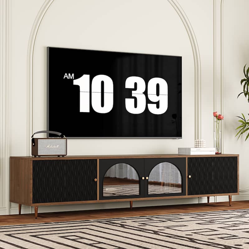 78.74" 4-Doors Storage TV Stand Media Console for TVs up to 85" - Brown&Black