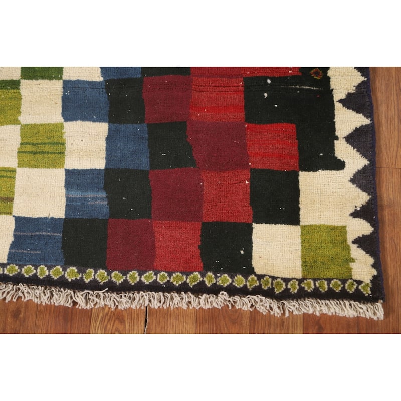 Checkered Gabbeh Persian Vintage Accent Rug Handmade Wool Carpet - 2'7" x 3'6"