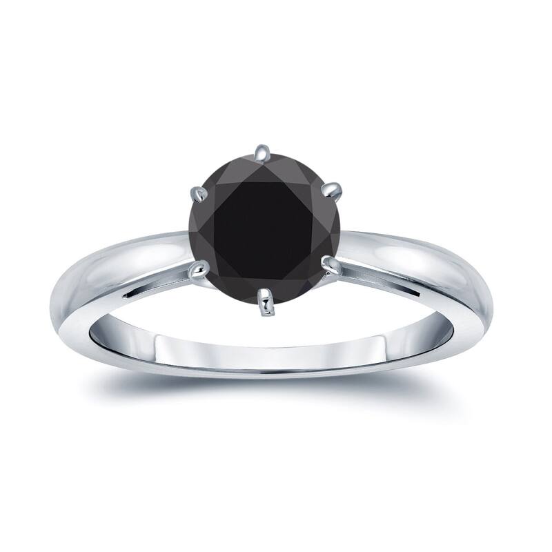 Auriya 14k Gold 2ctw Round Solitaire Black Diamond Engagement Ring 6-Prong - White - 4