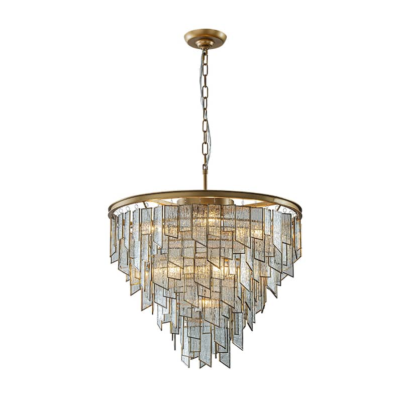 6/9-Light Luxury Water Ripple Glass Chandelier Pendant Light Modern Brass Frame Lighting Fixture for Dining Room Living Room