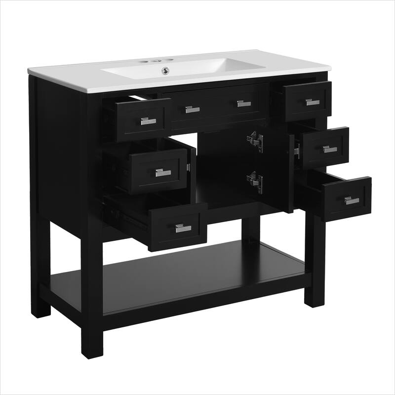 Bathroom Vanity with Top Sink, Bathroom Storage Cabinet with 2 Soft Closing Doors, Bathroom Vanities with 6 Drawers