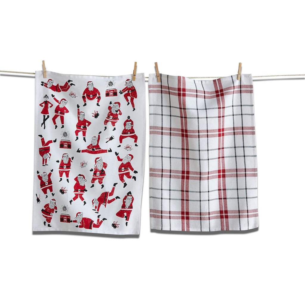 Oh What Fun Santa Dishtowel Set of 2 Red Cotton Kitchen Towels Christmas Machine Wash 26 x 18 Inches