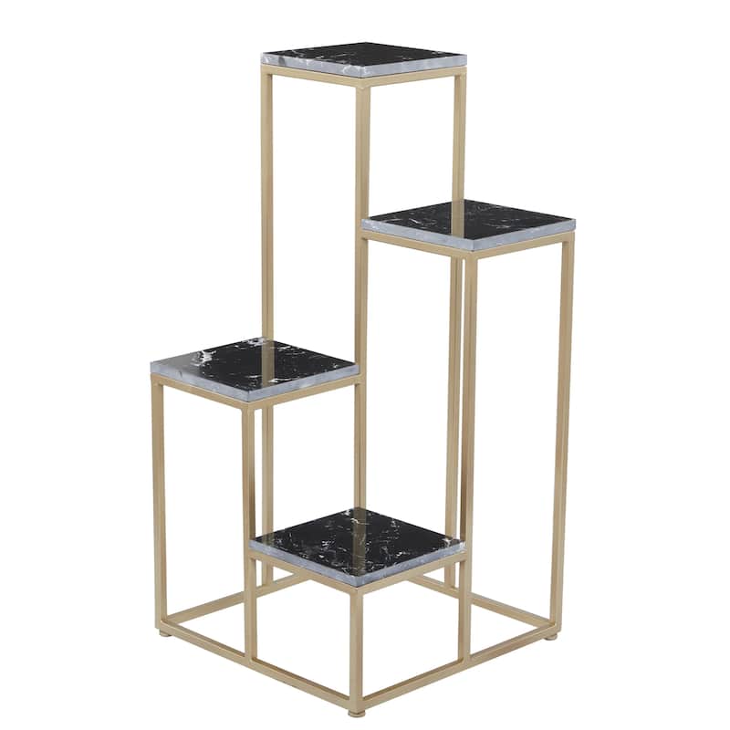 Marble 4 Tier Indoor Plantstand with Gold Base - Black - Roche River Decor - Black
