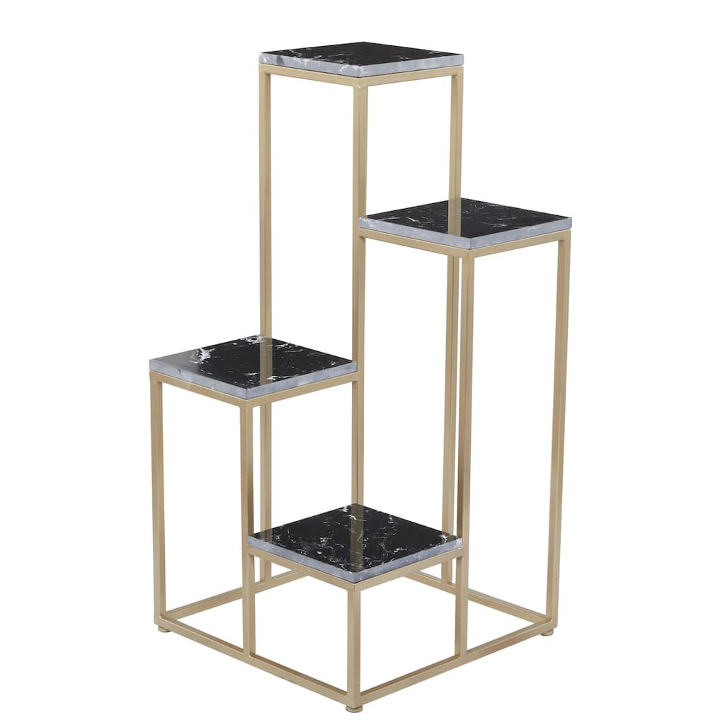 Marble 4 Tier Indoor Plantstand with Gold Base - Black - Roche River Decor