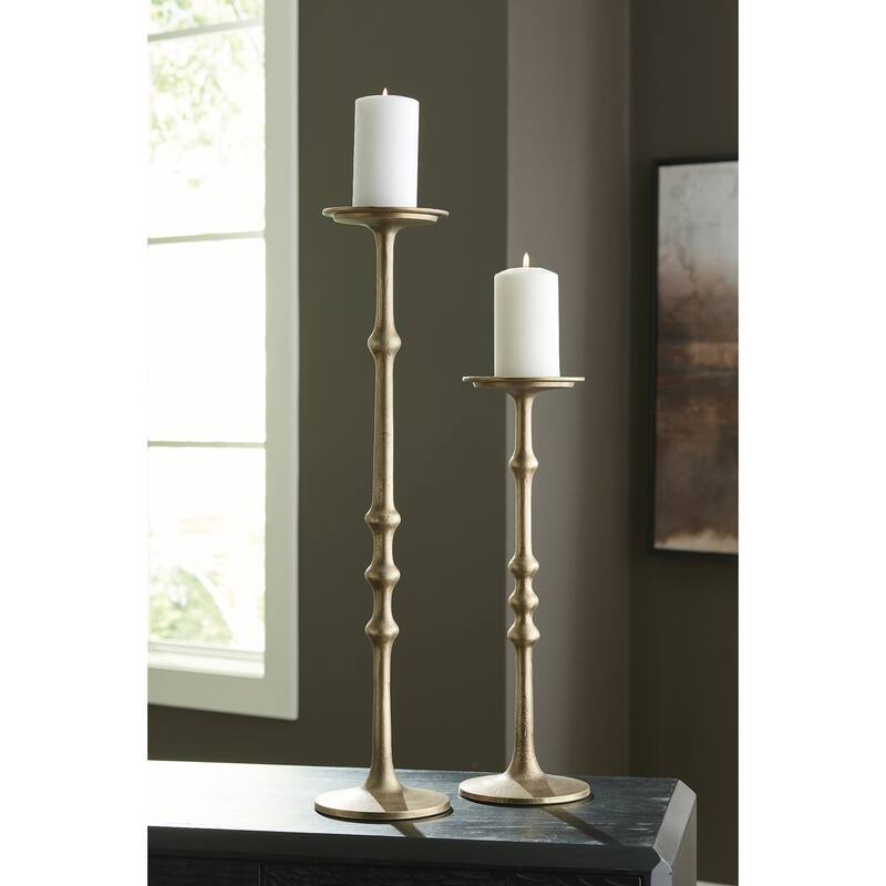 Signature Design by Ashley Larwick Gold Candle Holder (Set of 2) - 6" W x 6" D x 26" H