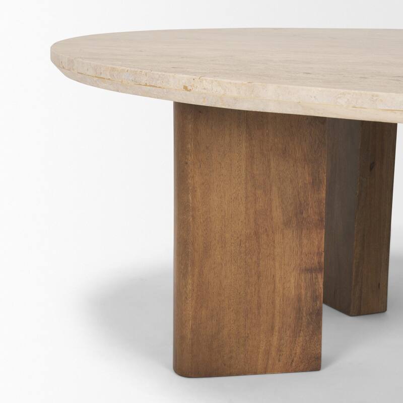 Syona Travertine Mango Wood leg Oval Coffee table - 44.0L x 30.0W x 16.0H