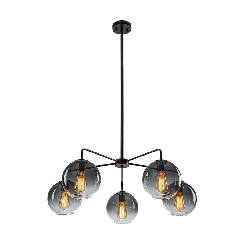 Modern 5-Light Linear Smoky Bubble Glass Chandelier - 33.5in