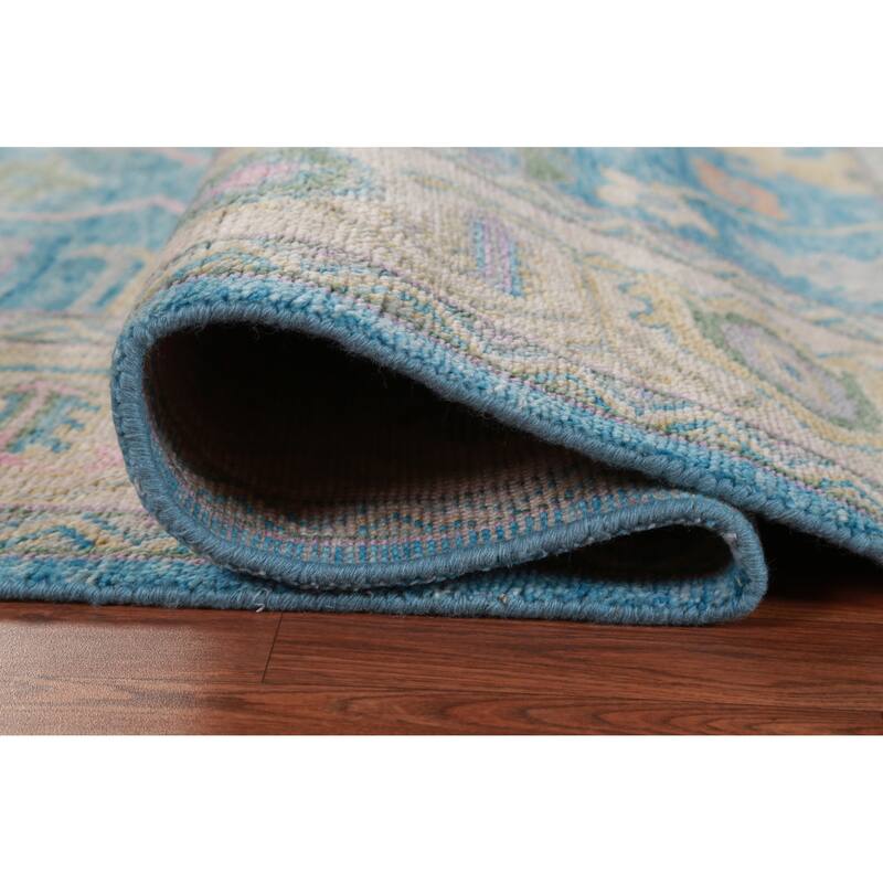 Hand Knotted Oriental 100% Wool Carpet Transitional All-Over Navy Blue & Blues Oushak Area Rug - 9' 8'' X 8' 0''