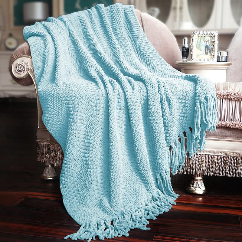 Knitted Tweed Couch Throw - Aquamarine - 50" x 60"