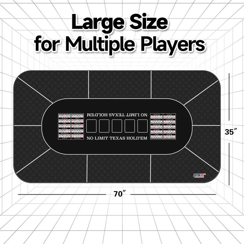 GSE™ 70"x35" Casino Texas Hold'em Poker Layout Mat with Carrying Bag, Non-Slip Rubber Texas Hold'em Poker Tabletop Cover