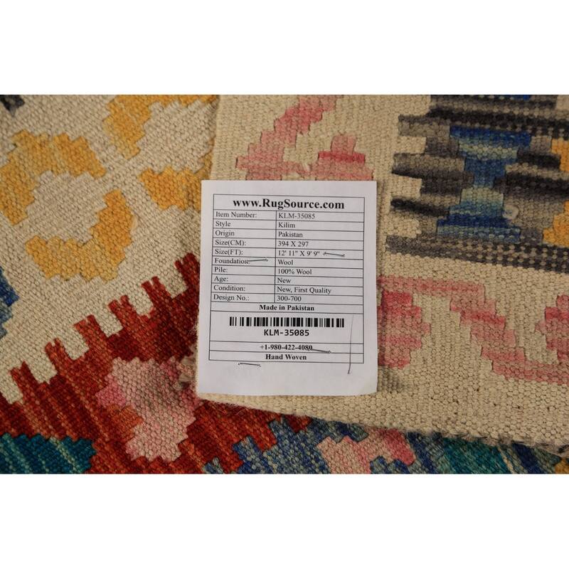 Multi-Color Kilim Oriental Area Rug Flatweave Wool Carpet - 9'9"x 12'11"
