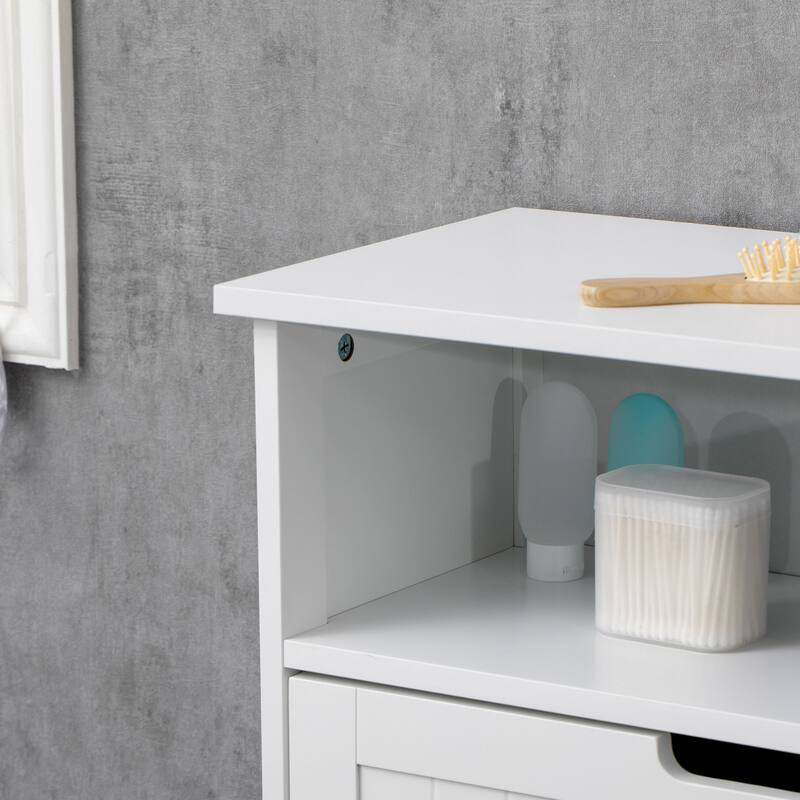 kleankin Bathroom Storage Cabinet Freestanding Bathroom Storage Organizer with Drawer and Adjustable Shelf , White - N/A