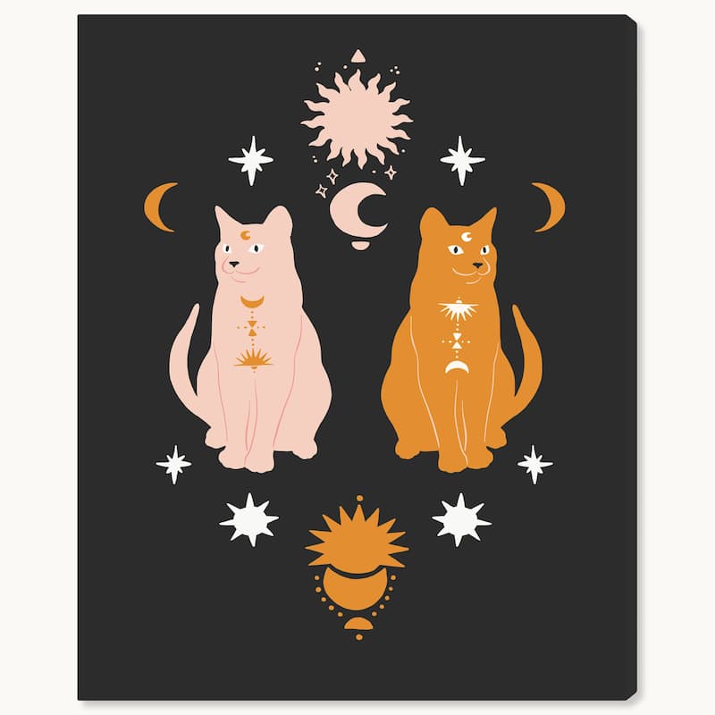 Wynwood Studio Canvas Holiday and Seasonal Midnight Loving Cats Black Modern & Contemporary Wall Art Canvas Print