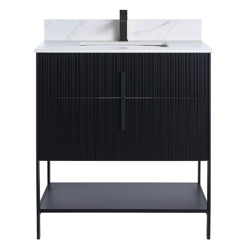 Fine Fixtures Serenity Modern Bathroom Vanity with White Carrara Stone Top