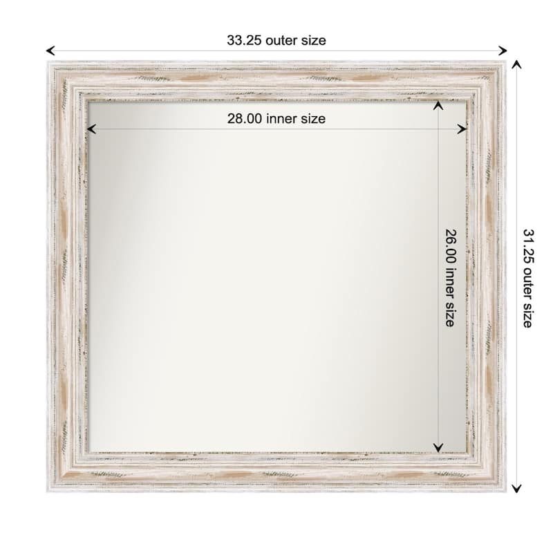 Alexandria White Wash Framed Non-Beveled Custom Wall Mirror, Bathroom Vanity Mirror - Outer Size: 33.25 x 31.25