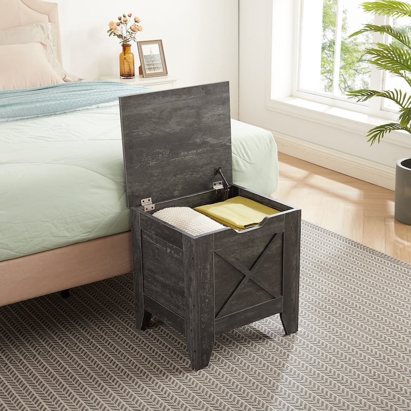 VECELO Storage Bench, Wooden Chest for Storage with Wicker Mat Safety Hinges Entryway Shoe Bench Storage Trunk(Set of 2)