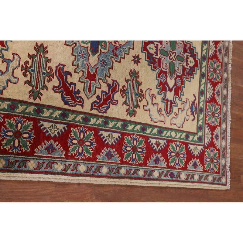 Kazak Yellow Oriental Accent Rug Hand-Knotted Wool Carpet - 4'1" x 5'7"
