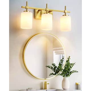 Jasper Gold Traditional Frosted Glass 3-Light Bathroom Vanity Light
