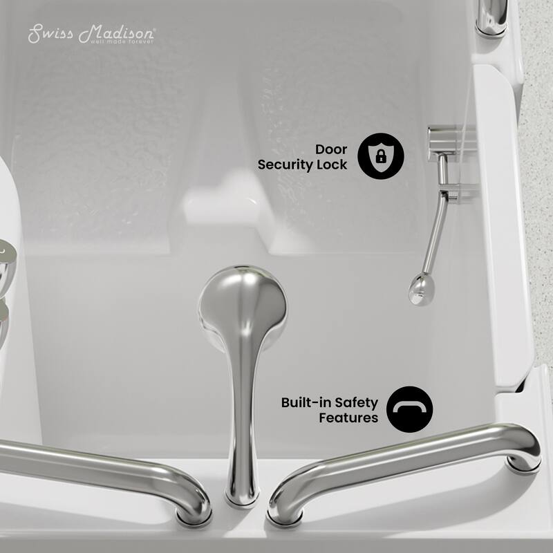 Auvergne 53" X 27" Ada Left Drain Walk-In Soaking Bathtub In Glossy White, Faucet Set, Drain, Grab Bars, Pillow Included - 53