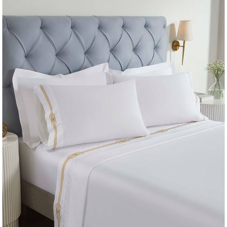 Blue Nile Mills Harmony Cotton Gold Embroidered Bed Sheet Set