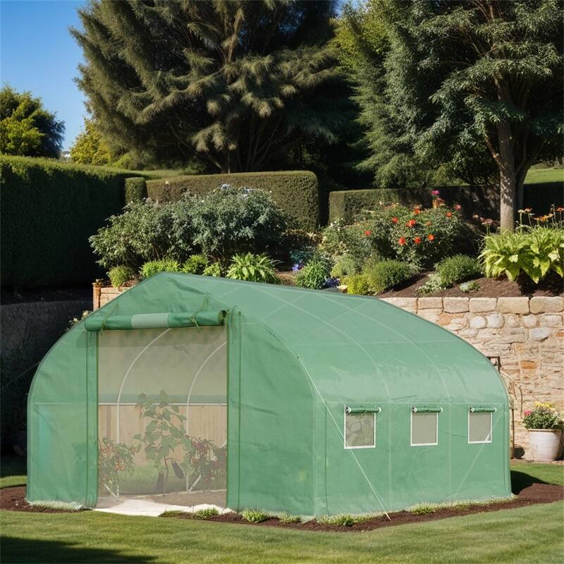 Outsunny Walk-in Tunnel Greenhouse,Upgraded Gardening Plant Hot House - 11.5'x10'x6.5'