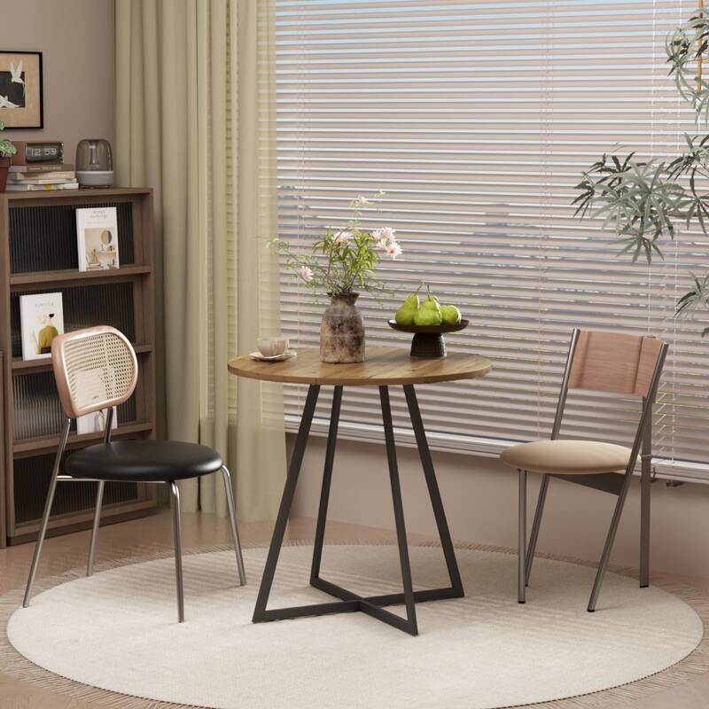 Anmytek Round Dining Table Modern Wood Top and Metal Frame Brown Industrial Kitchen Table